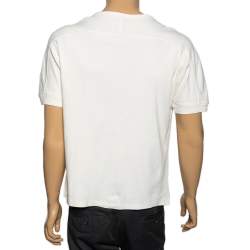 Pre Owned تي شيرت سان لوران قطن كريمي بطبعة YSL برقبة مستديرة وأكمام قصيرة مقاس صغير - سمول