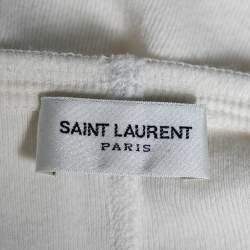 Pre Owned تي شيرت سان لوران قطن كريمي بطبعة YSL برقبة مستديرة وأكمام قصيرة مقاس صغير - سمول