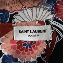 Saint Laurent Black Floral Printed Cotton Short Sleeve Love Bowling Shirt S