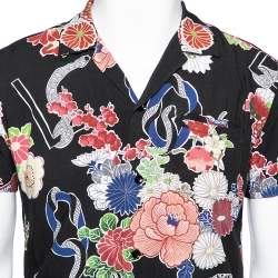 Saint Laurent Black Floral Printed Cotton Short Sleeve Love Bowling Shirt S
