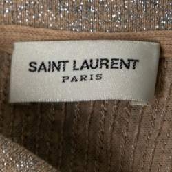 Saint Laurent Silver Sequin Embellished Lurex Knit Polo T-Shirt XXL