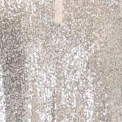 Saint Laurent Silver Sequin Embellished Lurex Knit Polo T-Shirt XXL