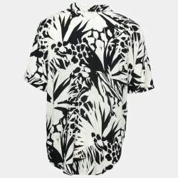 مملوكة مسبقًا Saint Laurent Monochrome Jungle Print Crepe De Chine Short Sleeve Shirt XXL