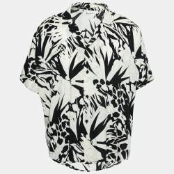 مملوكة مسبقًا Saint Laurent Monochrome Jungle Print Crepe De Chine Short Sleeve Shirt XXL
