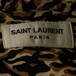 Pre Owned Saint Laurent Brown Abstract Leopard Print Crepe Short Sleeve Shirt XXXL