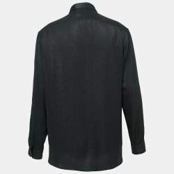 Saint Laurent Black Shiny Black Silk Button Front Shirt XL