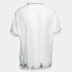 مملوكة مسبقًا تونيك سان لوران مطرز حرير وقطن أبيض مقاس كبير جداً جداً ( إكس إكس لارج )