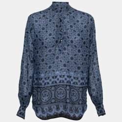 Saint Laurent Blue Printed Wool & Silk Long Sleeve Tunic S