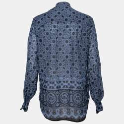 Saint Laurent Blue Printed Wool & Silk Long Sleeve Tunic S