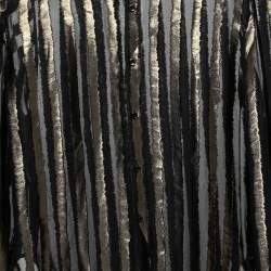 Saint Laurent Black Lurex Striped Silk Button Front Sheer Shirt XL