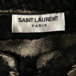 Saint Laurent Black Lurex Striped Silk Button Front Sheer Shirt XL
