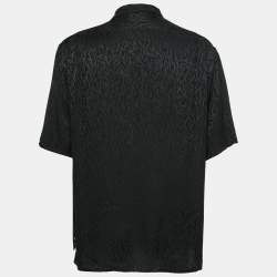 Saint Laurent Black Patterned Silk Short Sleeve Button Front Shirt XXXL