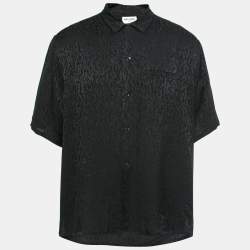 Saint Laurent Black Patterned Silk Short Sleeve Button Front Shirt XXXL
