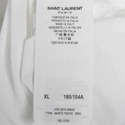 Pre Owned Saint Laurent White Logo Print Cotton T-Shirt XL