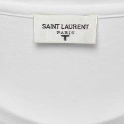Pre Owned Saint Laurent White Logo Print Cotton T-Shirt XL