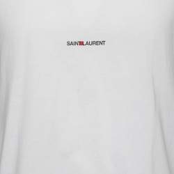 Pre Owned Saint Laurent White Logo Print Cotton T-Shirt XL