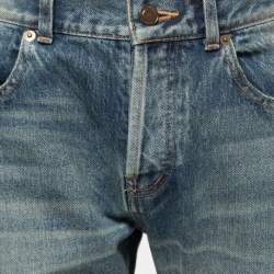 Saint Laurent Paris Blue Distressed Denim Bandana Patch Detail Jeans XL Waist 33"