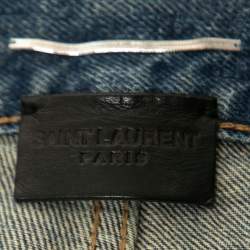 Saint Laurent Paris Blue Distressed Denim Bandana Patch Detail Jeans XL Waist 33"