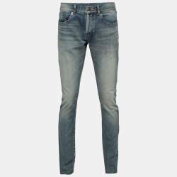 Saint Laurent Paris Blue Distressed Denim Bandana Patch Detail Jeans XL Waist 33"