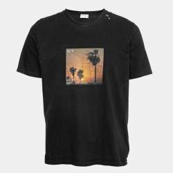 Saint Laurent Paris Black Palm Tree Printed Cotton T Shirt L 