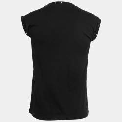Pre Owned Saint Laurent Black Stud Embellished Cotton Round Neck T-Shirt XS
