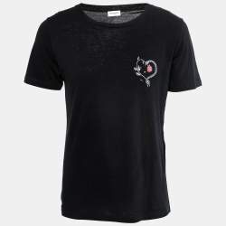 Saint Laurent Black Snake Heart Print Cotton T-Shirt XS Saint