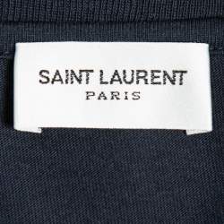 Pre Owned Saint Laurent Cotton Navy Blue Logo Printed Short Sleeve T-Shirt S