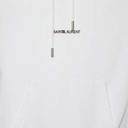 Pre Owned Saint Laurent White Cotton Knit Hoodie XS