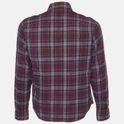 Pre Owned Saint Laurent Burgundy Checked Cotton Button Front Shirt S