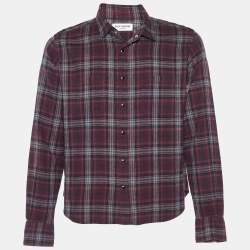 Pre Owned Saint Laurent Burgundy Checked Cotton Button Front Shirt S