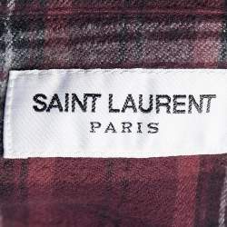Pre Owned Saint Laurent Burgundy Checked Cotton Button Front Shirt S