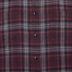 Pre Owned Saint Laurent Burgundy Checked Cotton Button Front Shirt S