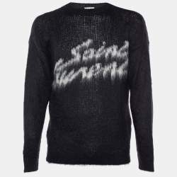 Saint Laurent Black Logo Printed Mohair Knit Sweater S