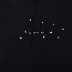 Saint Laurent Black Stars Archive Logo Printed Cotton Knit Hoodie S