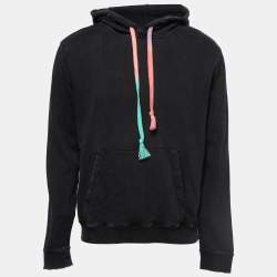 Pre Owned Saint Laurent Paris Dark Grey Cotton Raw Trimmed Hoodie L