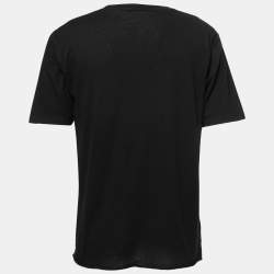 Pre Owned Saint Laurent Paris Black Signature Print Cotton Crew Neck T-Shirt S