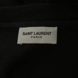Pre Owned Saint Laurent Paris Black Signature Print Cotton Crew Neck T-Shirt S