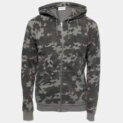 Saint Laurent Grey Camouflage Print Distressed Cotton Hoodie XL
