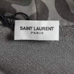 Saint Laurent Grey Camouflage Print Distressed Cotton Hoodie XL