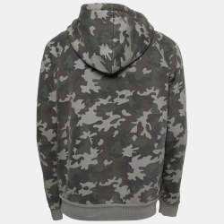 Saint Laurent Grey Camouflage Print Distressed Cotton Hoodie XL