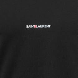 Pre Owned Saint Laurent Black Logo Print Cotton Crew Neck T-Shirt S