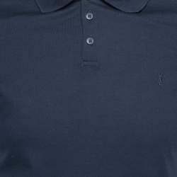 Pre Owned Saint Laurent Paris Navy Blue Cotton Logo Embroidered Polo T-Shirt M