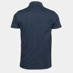 Pre Owned Saint Laurent Paris Navy Blue Cotton Logo Embroidered Polo T-Shirt M