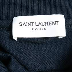 Pre Owned Saint Laurent Paris Navy Blue Cotton Logo Embroidered Polo T-Shirt M