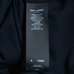 Pre Owned Saint Laurent Paris Navy Blue Cotton Logo Embroidered Polo T-Shirt M