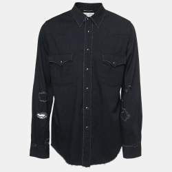 Black distressed denim fashion shirt