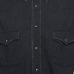 Pre Owned Saint Laurent Black Distressed Denim Full Sleeve Shirt XL