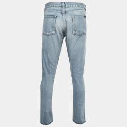 Pre Owned Saint Laurent Paris Blue Washed Distressed Denim Skinny Jeans L Waist 33"