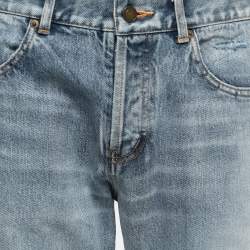 Pre Owned Saint Laurent Paris Blue Washed Distressed Denim Skinny Jeans L Waist 33"