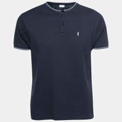 Pre Owned Saint Laurent Navy Blue Cotton Pique Polo T-Shirt XL